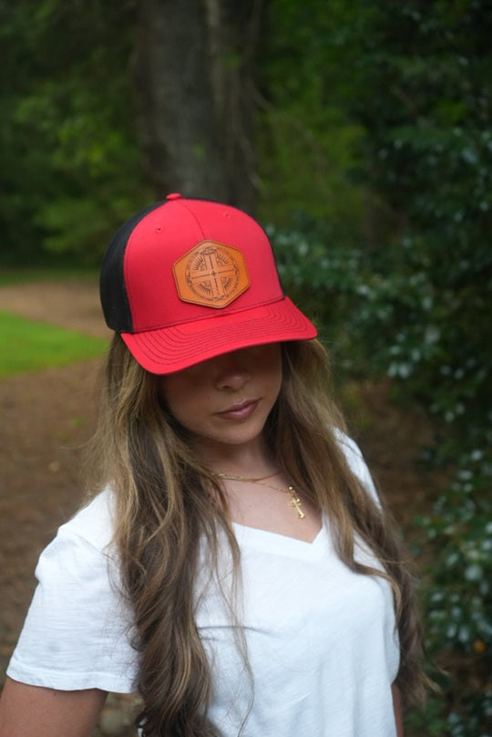 Signature Leather Patch Trucker - Red/Black-John Phillips Triangle