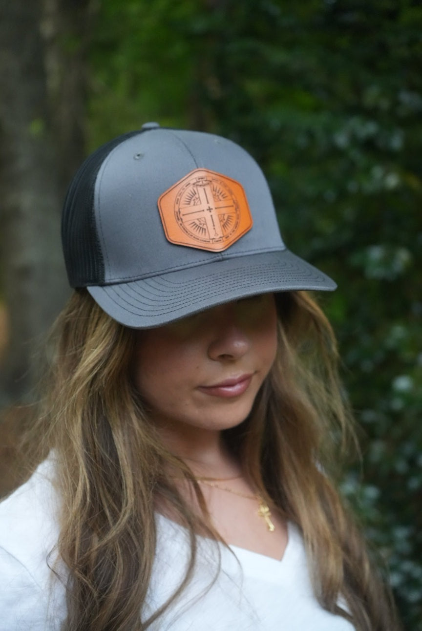 Signature Leather Patch Trucker - Heather Gray/Black-John Phillips Triangle